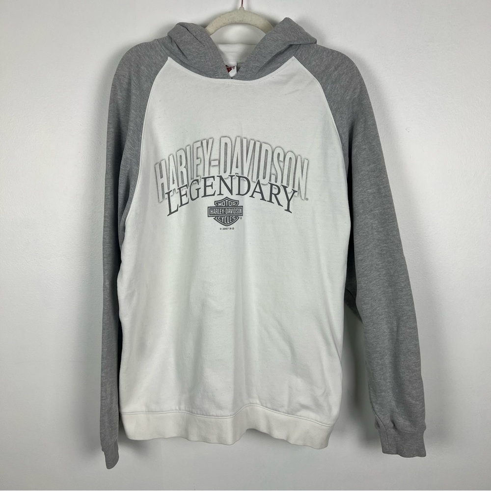 Harley Davidson Legendary Hoodie Gray White Nebraska Size Large